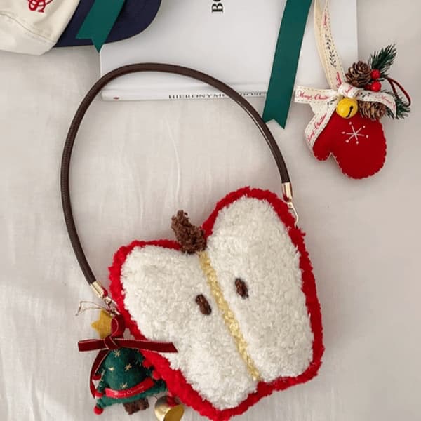 Christmas lamb's wool apple handbag plush cute small bag